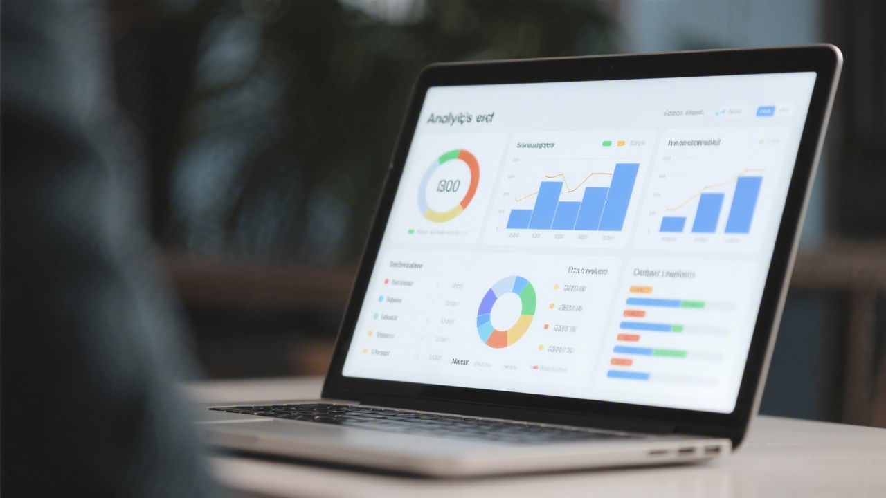 Analytics dashboard on a laptop with clear charts and performance indicators, representing structured measurement workshops and data-driven decision making.